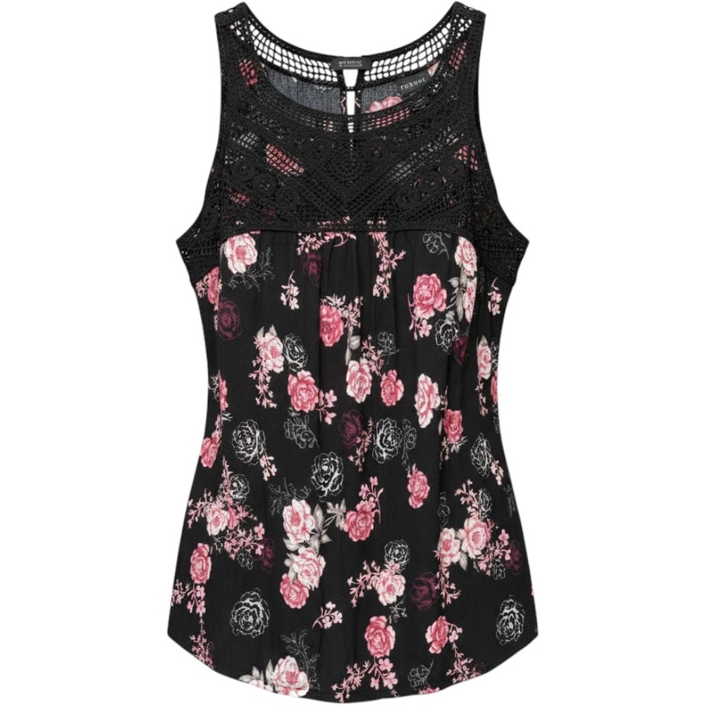 Torrid Black Floral Crochet Lace Yoke Sleeveless Tank Top Plus Size 2